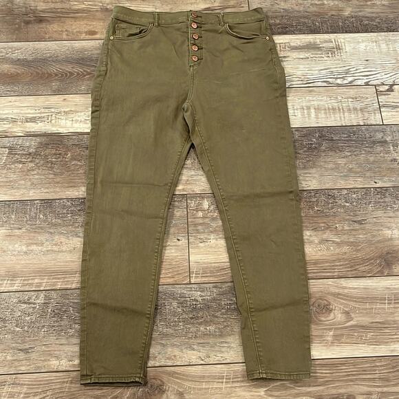 LOFT Olive Green High Waist Skinny Ankle Jeans Size 14 - Picture 2 of 12